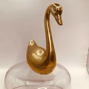 Solid Brass Swan 6” x 6” Vintage Heavy  Polished Preowned Very Good